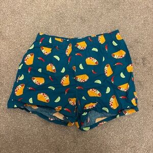 Old Navy Teal Shorts with Colorful Food Print